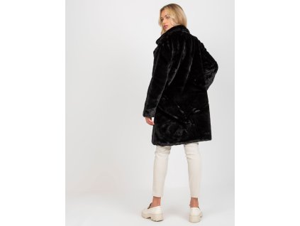 Black Women's Button Fur Coat OCH BELLA (Barva Noire, Velikost ONE SIZE)