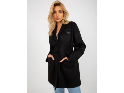 Black jacket-cut coat with button closure (Barva Noire, Velikost ONE SIZE)