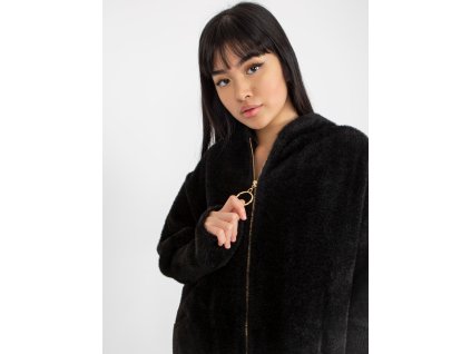 Black loose alpaca coat with hood and pockets (Barva Noire, Velikost ONE SIZE)