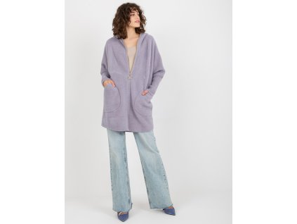 Light purple women's alpaca coat with pockets (Barva bright purple, Velikost ONE SIZE)