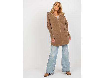 Light Brown Women's Alpaca Coat With Hooded (Barva light brown, Velikost ONE SIZE)