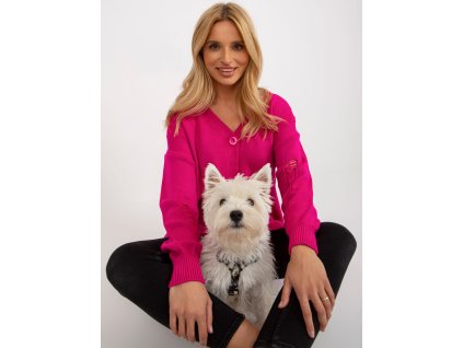 Fuchsia oversized cardigan with holes RUE PARIS (Barva fuchsia, Velikost ONE SIZE)