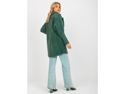 Dark green loose alpaca coat with wool (Barva dark green, Velikost ONE SIZE)