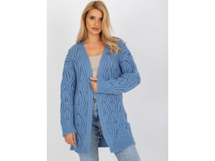 Blue openwork cardigan with an admixture of wool (Barva Blue, Velikost ONE SIZE)