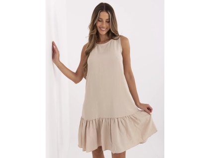 Beige dress with ruffle Jossie RUE PARIS (Barva beige, Velikost S)