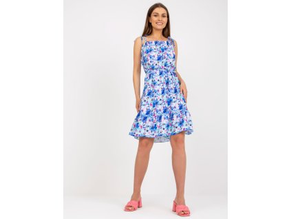 White and blue dress with ruffle straps RUE PARIS (Barva white-blue, Velikost L/XL)