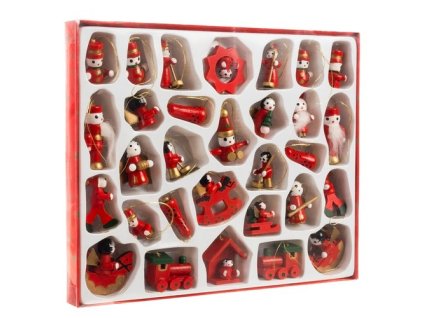 Dřevěné figurky na vánoční stromek 30ks