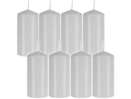 Bílá válcová svíčka - sada 8 kusů