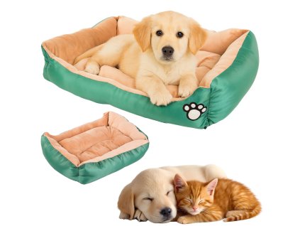 Plyšový pelíšek pro psy s polštářem, 67 cm x 57 cm x 15 cm - zelený