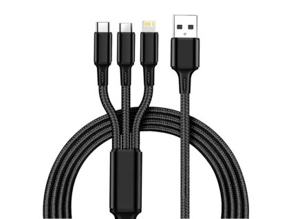 3v1 Nabíjecí kabel USB-C, MicroUSB, Lightning USB - 6A, 100W, 1,2m