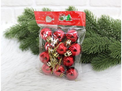 Vánoční ozdoby ČERVENÉ 3 cm - sada 12 ks