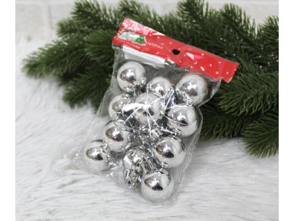 Vánoční ozdoby 3 cm STŘÍBRNÉ - sada 12 ks