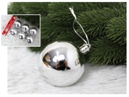 Vánoční ozdoba 4 cm STŘÍBRNÁ - sada 6 ks