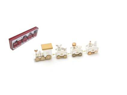 Vánoční dekorace VLAK, dřevěná, 24x8 cm, BÍLÁ