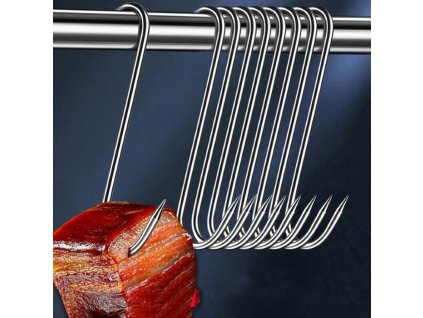 tzBp10Pcs Stainless Steel S Hooks with Sharp Tip Butcher Meat Hook Tool for Hot and Cold