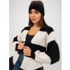 Ecru-black loose knitted cardigan OCH BELLA (Barva white-black, Velikost ONE SIZE)