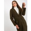 Khaki plush maxi coat with belt Merve OCH BELLA (Barva khaki, Velikost ONE SIZE)