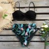 2 variant sexy 2021 bikini swimsuit women swimwear push up bikinis set leaf print female high waist swimming suits for bathing suit