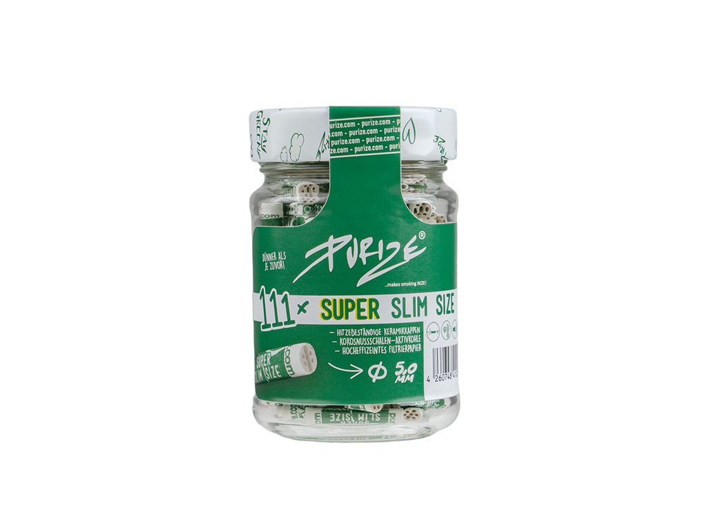 purize white im glas 111 stueck super slim size o 5mm aktivkohlefilter