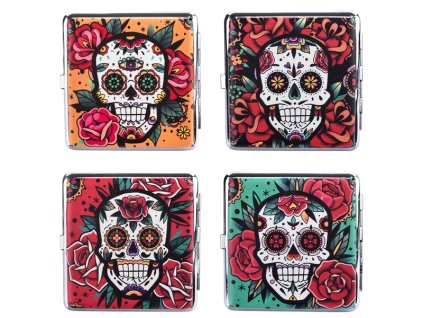 zigarettenetuis skulls flowers fuer 20 zig mit gummiband 4 fach sortiert 12er display~2