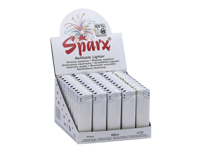 BOX (50x) Plnitelný zapalovač SPARX white