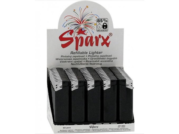 BOX (50x) Plnitelný zapalovač SPARX black 02