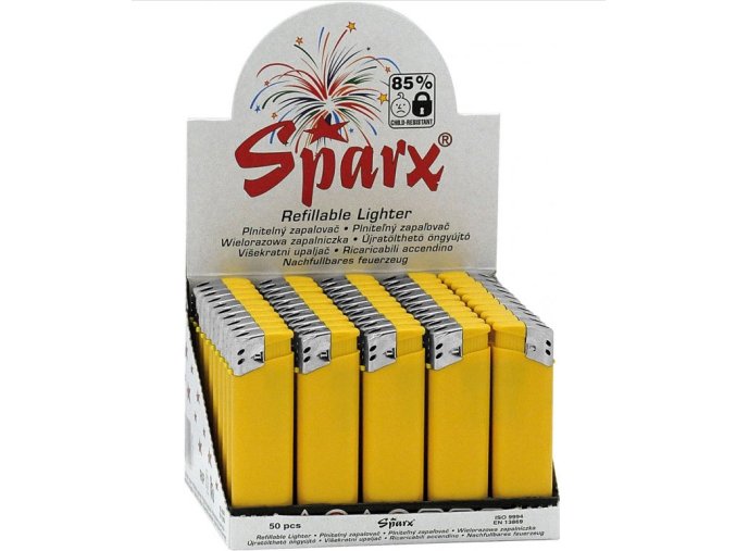 BOX (50x) Plnitelný zapalovač SPARX yellow