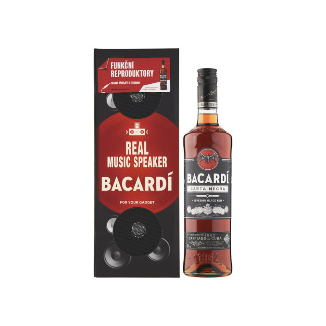 Bacardi Carta Negra 0,7L 40% music speaker (dárkové balení)