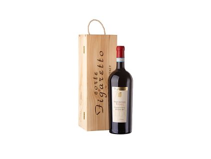 Láhev červeného vína Valpolicella DOC Ripasso 1,5l -  Corte Figaretto v dřevěné krabici