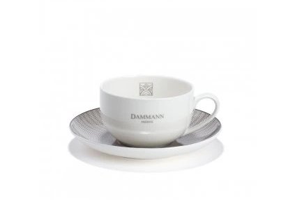 Dammann Biela šálka s logom Dammann 0,15l, so vzorovanou podšálkou