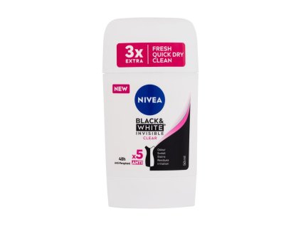 Nivea Dámsky tuhý antiperspirant Black & White Invisible Clear, 50 ml
