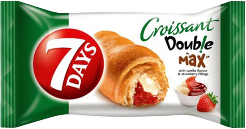 7 Days Croissant Double s náplňou s vanilkovou príchuťou a jahodovou náplňou 80 g