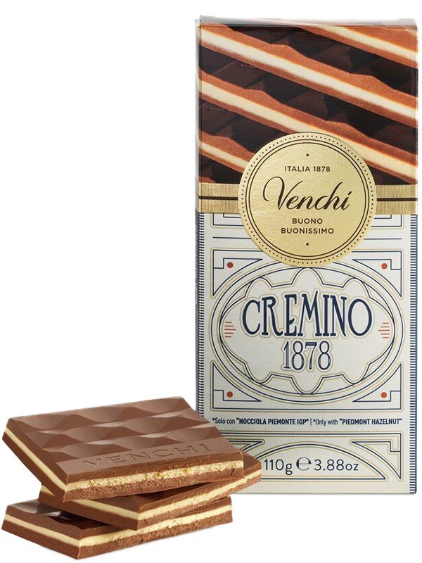 VENCHI Cremino 1878 Mliečna čokoláda s lieskovými orieškami a biela čokoláda s mandľami 110g