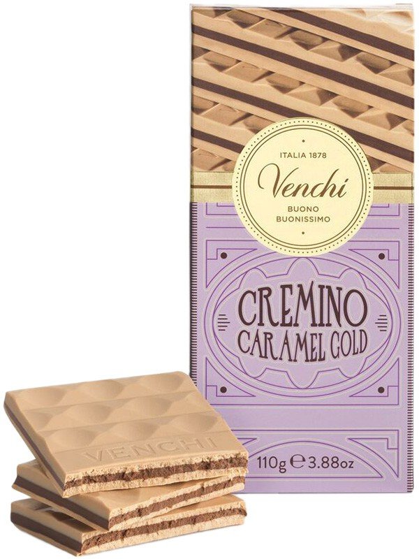 VENCHI Cremino Caramel Gold Horká čokoláda s bielou čokoládou karamelom a mandľami 100g