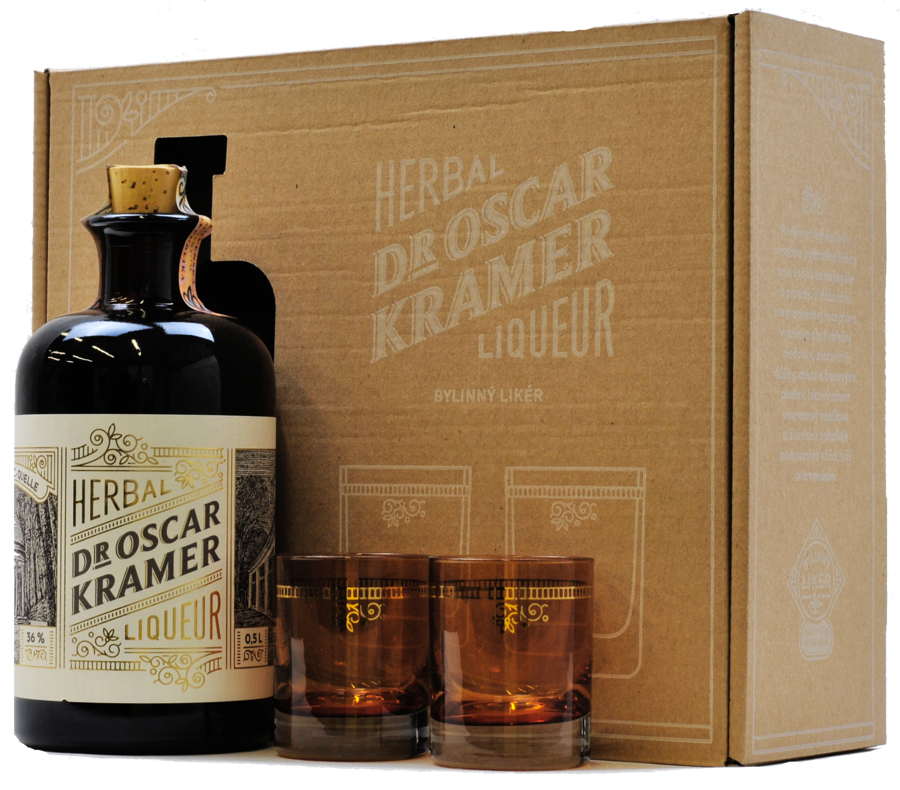 Spirit Company Dr. Kramer - bylinný likér + 2 poháriky 36% 0.5L