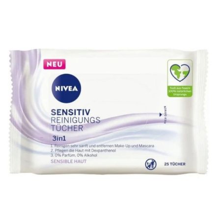Nivea 3 in 1 Sensitive odličovacie obrúsky na pleť - 25 ks