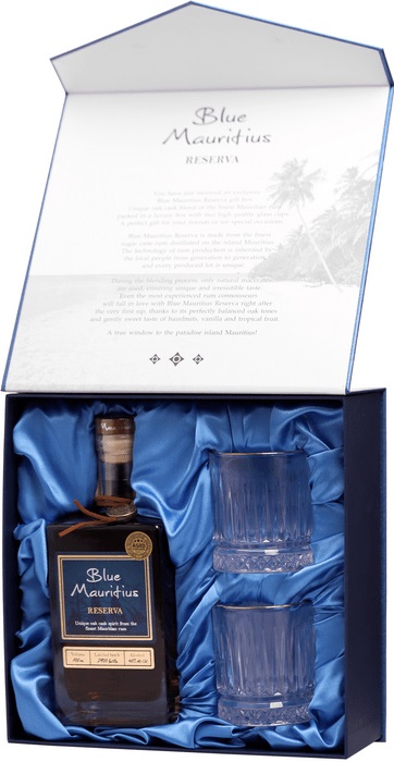Blue Mauritius Reserva + 2 poháre 40% 0,7l