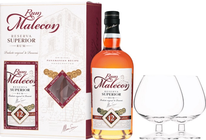 Malecon Reserva Superior 12y 40% 0,7 l (dárčekové balenie 2 poháre)