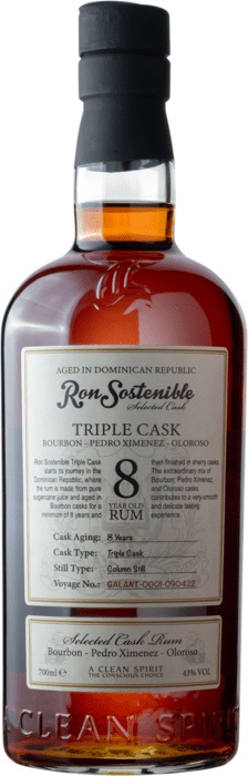 Ron Sostenible 8y Triple Cask 43% 0,7 l (čistá fľaša)