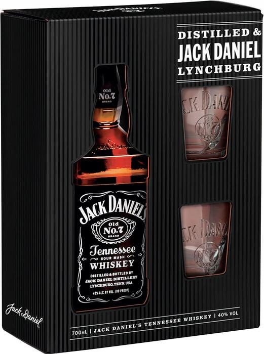 Jack Daniel's s 2 pohármi - krabička 40% 0,7l