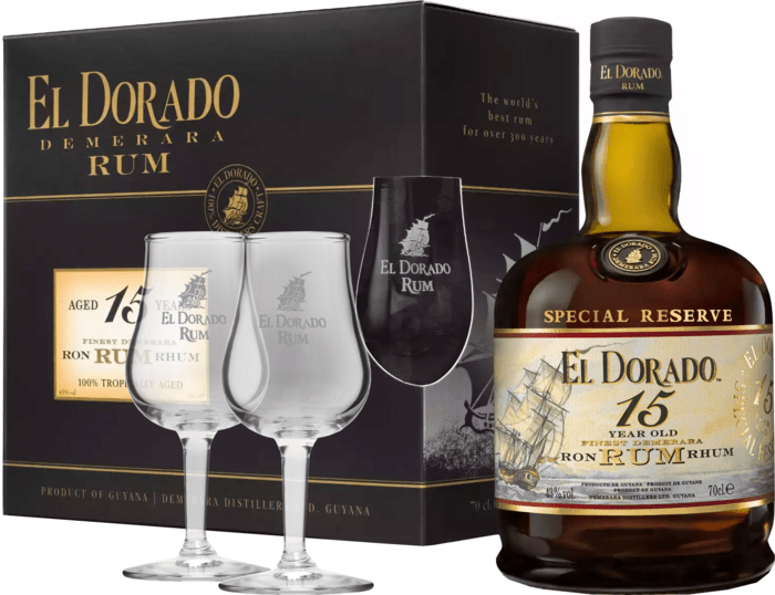 El Dorado 15y 43% 0,7 l (dárčekové balenie 2 poháre)
