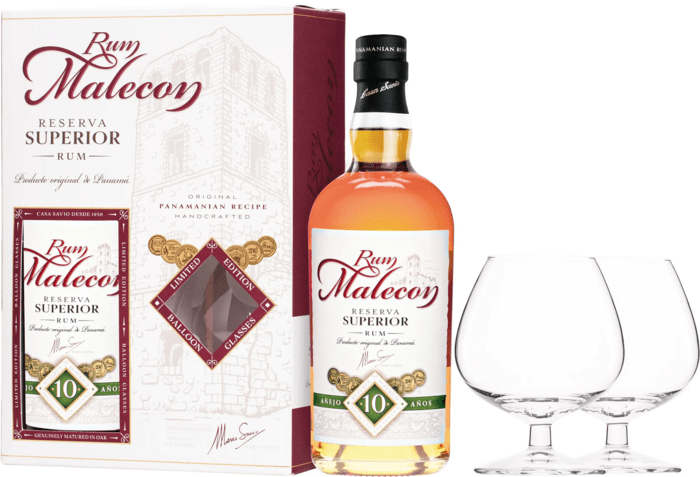 Malecon Reserva Superior 10 ročný + 2 poháre 40% 0,7l