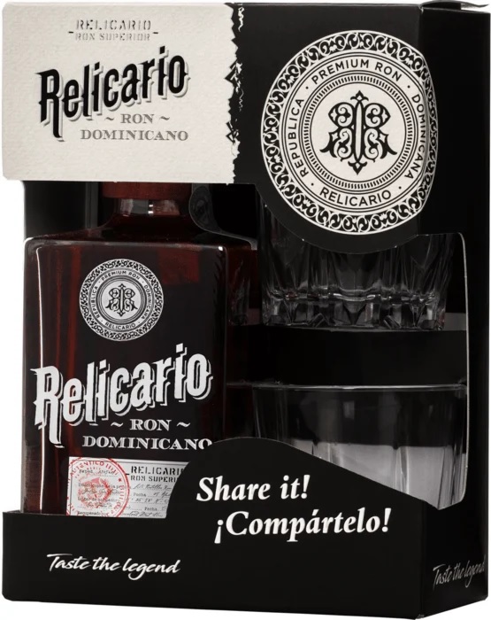 Relicario Ron Dominicano Superior 2 poháre 40% 0,7 l (dárčekové balenie 2 poháre)