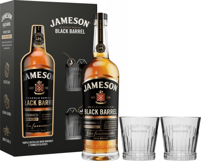 Jameson Black Barrel s 2 pohármi 40% 0,7l