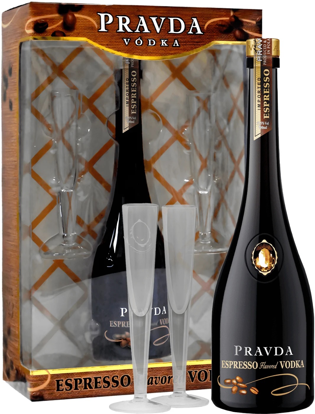 E-shop Pravda Vodka Espresso s 2 pohármi 37,5% 0,7l