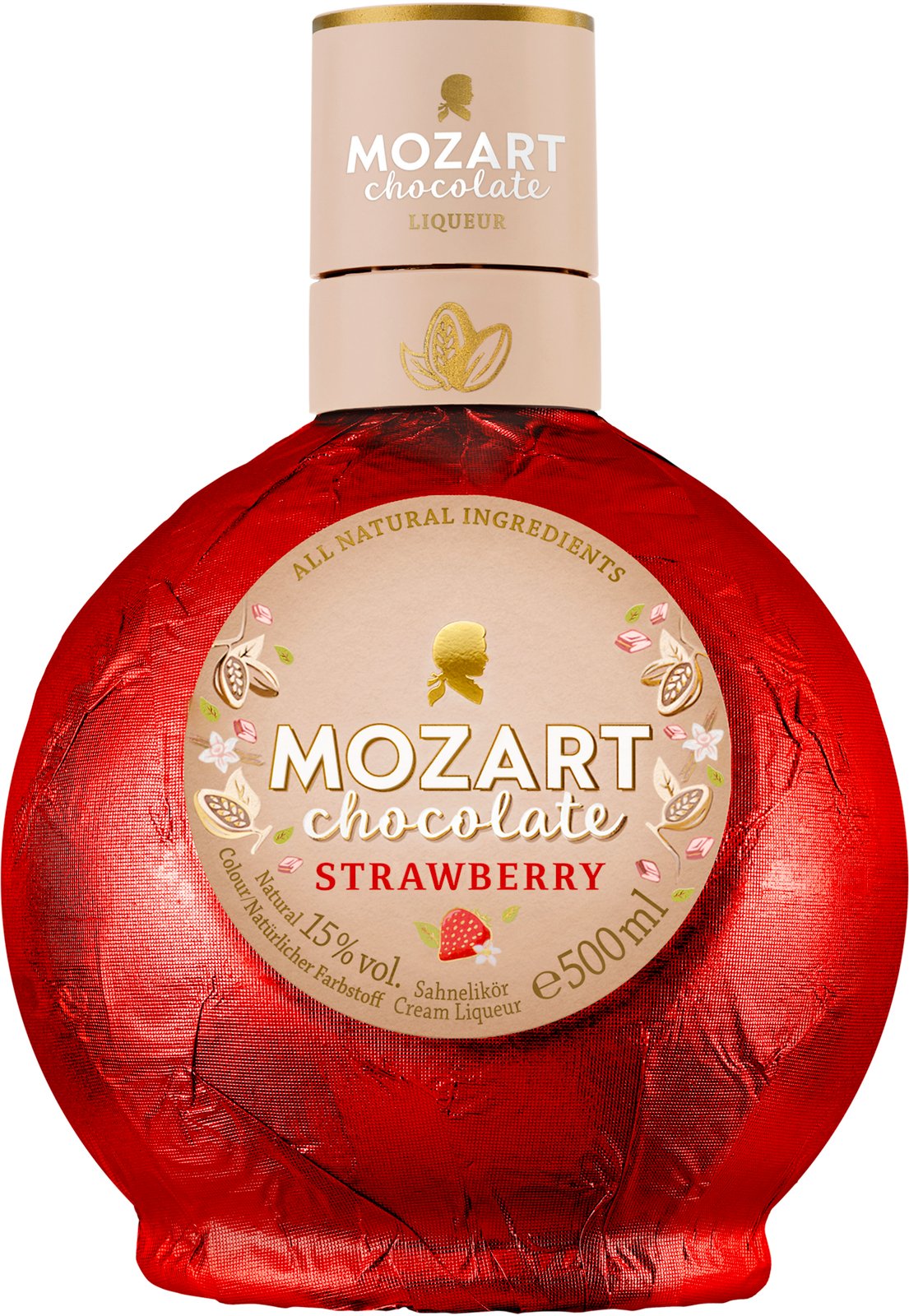 Mozart z bielej čokolády a jahôd 15% 0,5 l (čistá fľaša)