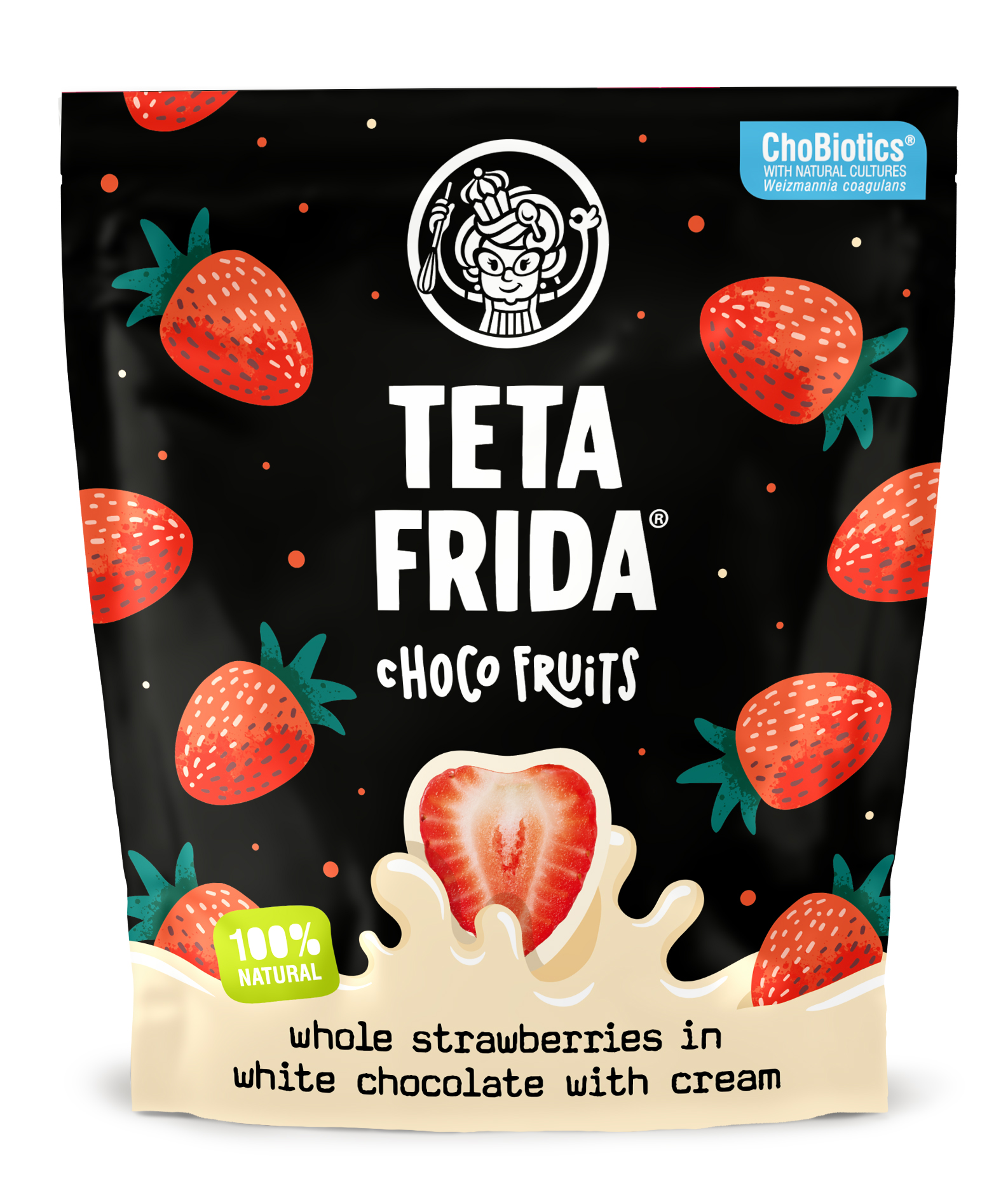 Teta Frida Choco Fruits Strawberries in White Chocolate white cream 100g