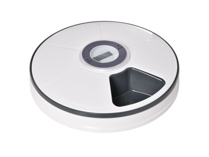 Programovatelné automatické krmítko / dávkovač se 6 přihrádkami pro malé psy a kočky, bílo-šedé Ø30,5 cm