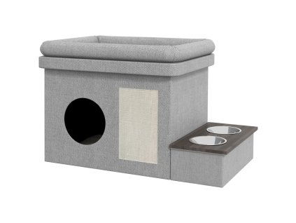 Pelíšek pro psy / kočky s miskami na krmení, šedý