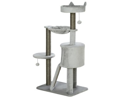 Odpočívadlo a škrabadlo pro kočky s jeskyní a vyhlídkami, světle šedé, výška 113 cm